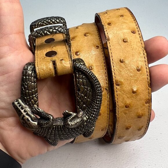 Jeff Deegan Sterling 925 Alligator Crocodile Buckle Ostrich Lucchese Belt Cowboy